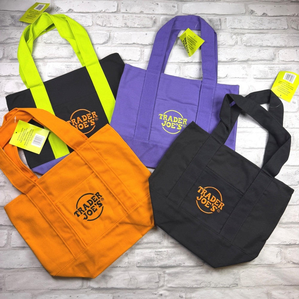 Trader Joe's Halloween Canvas Mini Tote Bag 2026 Set of 4 NWT In Hand